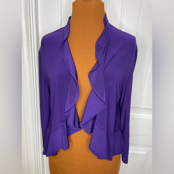 R & M Richards Jackets & Blazers - R&M Richards Ruffle Front Open Front Jacket Size Large